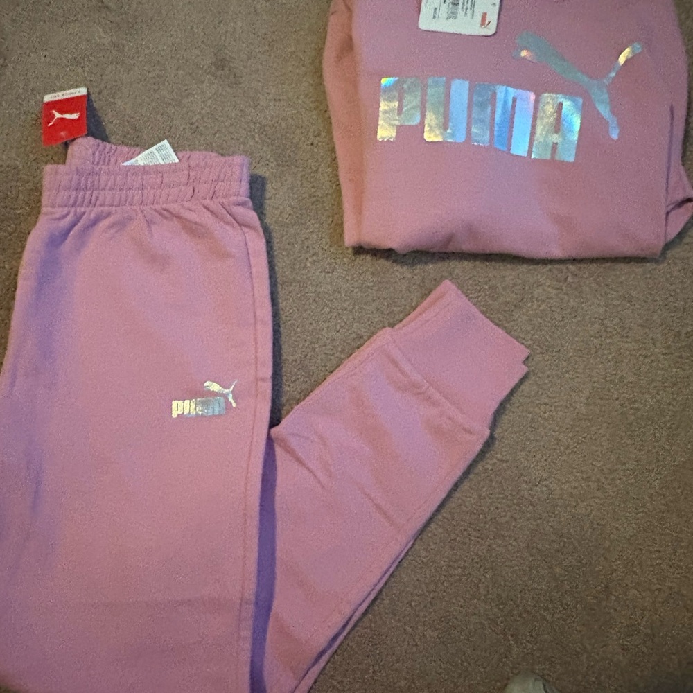 PUMA Kids Light Pink Joggers with Silver Logo